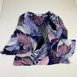 Alice & Trixie Womens Silk Blouse Floral Slit 3/4 Sleeve V-Neck Shirt Top XS *